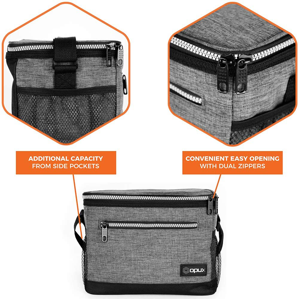 OPUX Insulated Large Lunch Box for Men Women, Leakproof Thermal Lunch Bag for Work, Reusable Lunch Cooler Tote, Soft School Lunch Pail Shoulder Strap, Pockets, 18 Cans, 10L, Dark Grey Charcoal