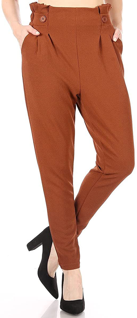 ShoSho Womens Solid Color Loose Fit Jogger Harem Pants Casual Bottoms Skinny Self Tie