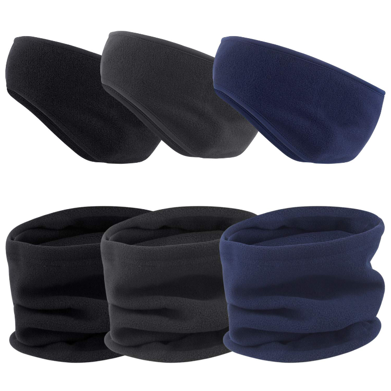 6 Pack - 3 Sets Fleece Ear Warmers Headband & Neck Gaiter