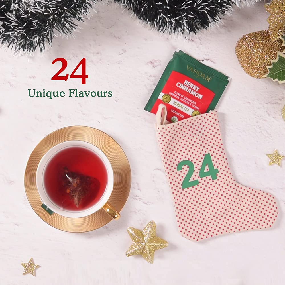 VAHDAM, Advent Calendar 2021 | Christmas Tea Advent Calendar Gift | 24 Varieties of Organic Tea Bags in a Holiday Gift Box| 100% Natural Ingredients| Christmas Gifts for Women & Men | Festive Gift Set