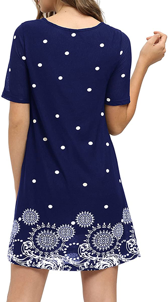Romwe Women's Short Sleeve Floral Print Loose Casual Tunic Swing Summer Shirt Dress
