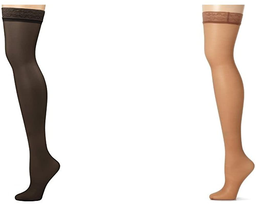 Hanes® Women's Silk Reflections® Lace Top Sandalfoot Thigh-High