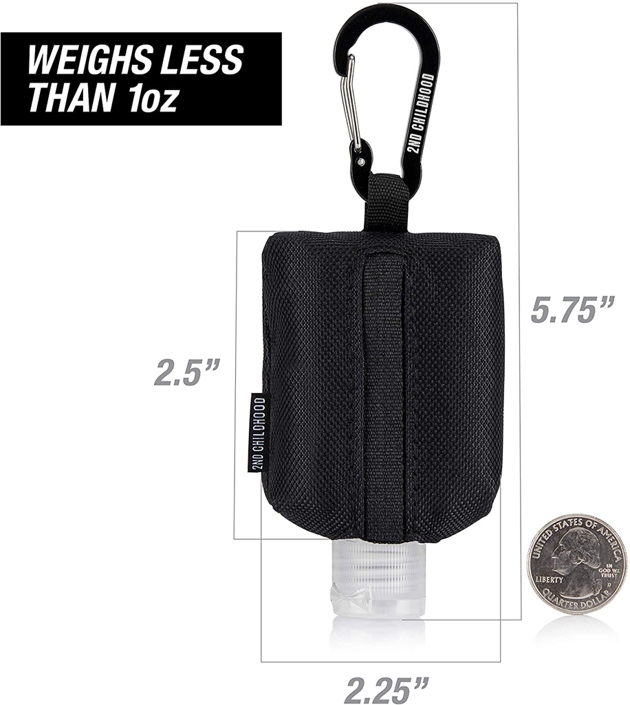Travel Size Bottle Case, Hand Sanitizer Holder Carrier Bag - Portable Mini Waist Bag for Liquid Storage - Clip on Belt Loop, Backpack and Purse - Includes Empty Flip Cap 2 Oz. Reusable Bottle (Black)