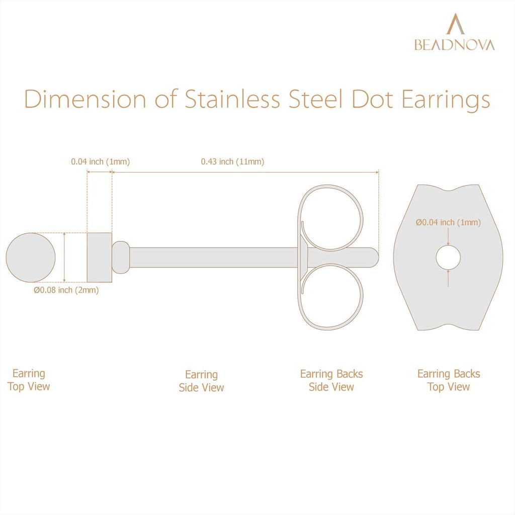 BEADNOVA Stud Earrings Flat Post Earrings Circle Piercing Disc Stainless Dot Earrings for Women (2-10mm, Gold, 1-3 Pairs)
