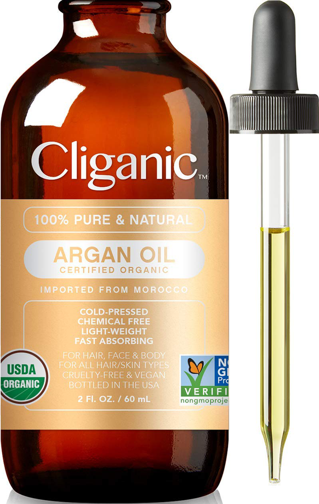 Cliganic Organic Argan Oil, 100% Pure | for Hair, Face & Skin | Cold Pressed Carrier Oil, Imported from Morocco