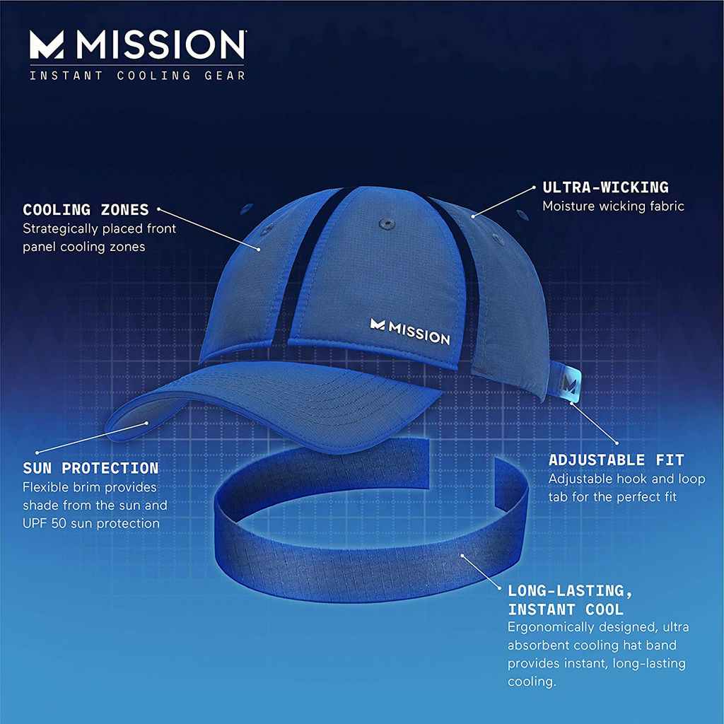 MISSION Cooling Performance Hat- Unisex Baseball Cap, Cools When Wet