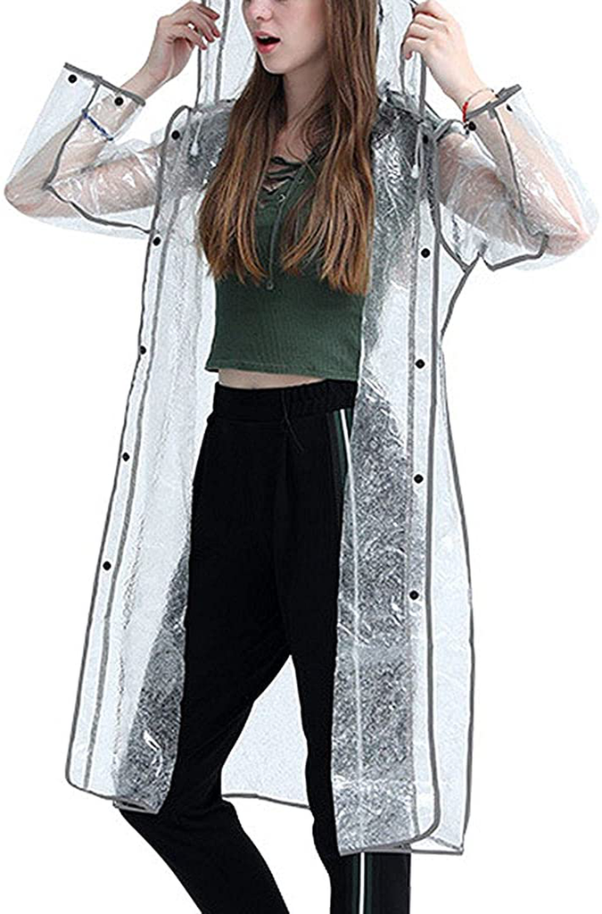 Cherrain Clear Raincoat Women Waterproof Transparent Rain Jacket Rainproof Hooded Poncho Reusable Rain Wear With Belt