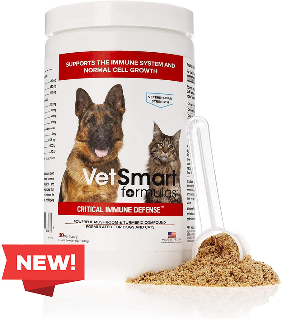 Critical Immune Defense for Dogs & Cats; Supports Normal Cell Growth - Turkey Tail, Reishi, Shiitake and Maitake Mushroom Formula with Patented White Turmeric Root Extract