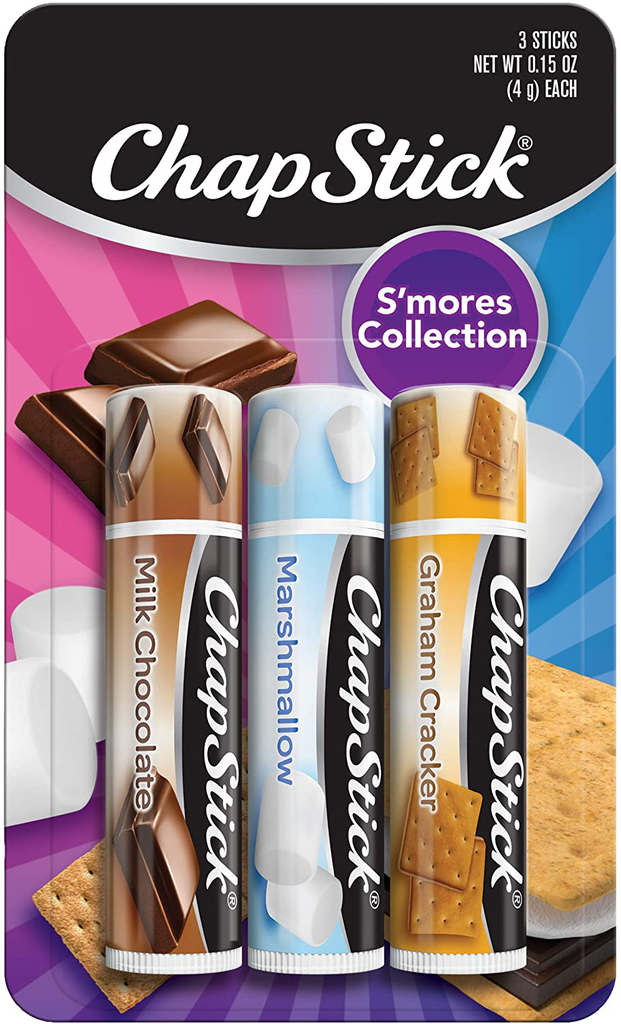 Chapstick S'Mores Collection Graham Cracker, Marshmallow and Milk Chocolate Flavored Lip Balm Tubes Variety Pack, Lip Care - 0.15 Oz (Pack of 3)