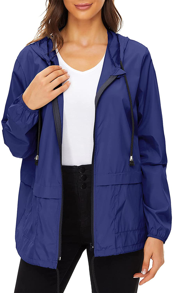 Women Rain Coats Lightweight Waterproof Outdoor Rain Jacket Hooded Packable Raincoats