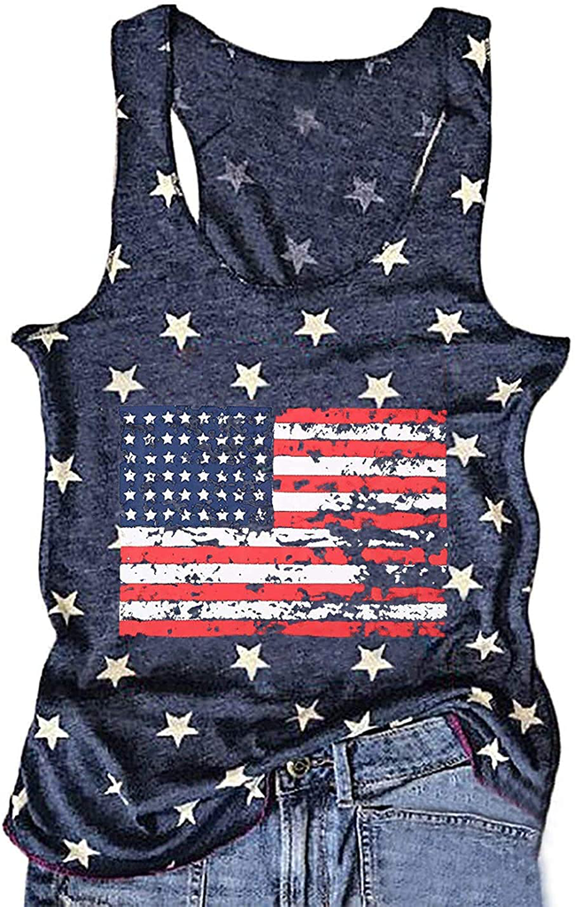 T&Twenties American Flag Tank Top for Women,4th of July Stars Striped Racerback Tees Sleeveless Patriotic USA Flag Vest Tops