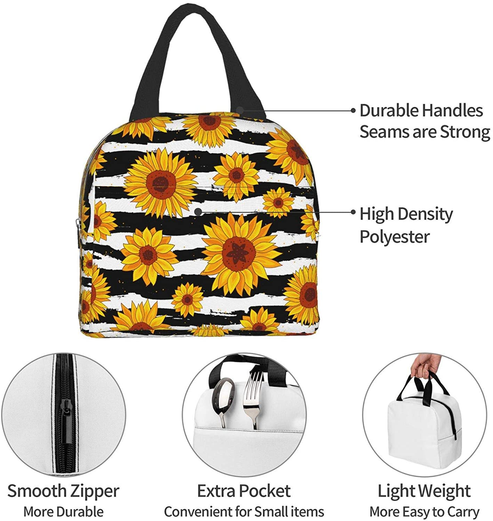 Insulated Lunch Bag with pocket Reusable Lunch Organizer Box Lunch Cooler Tote for Women Men Adults Work Picnic (Wild Chrysanthemum)