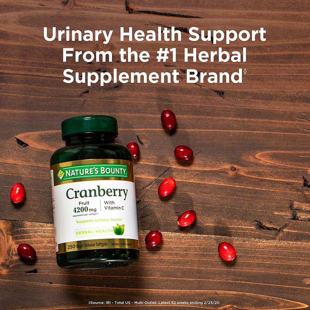 Cranberry Pills w/ Vitamin C by Nature's Bounty, Supports Urinary & Immune Health, 4200mg Cranberry Supplement, 250 Softgels