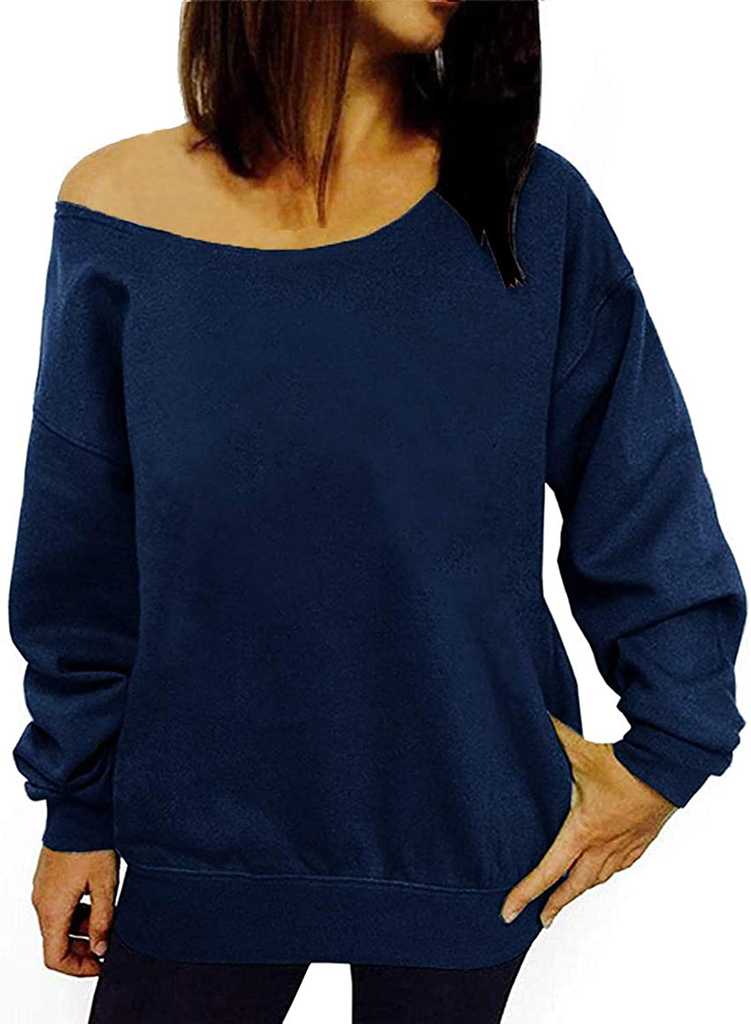 GSVIBK Womens Long Sleeve Off Shoulder Sweatshirt Soft Pullover Tops Slouchy Sweatshirts Casual Solid Shirts