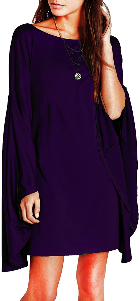 VIVICASLTE Women's USA Long Flare Bell Sleeve Blouse Mini Dress