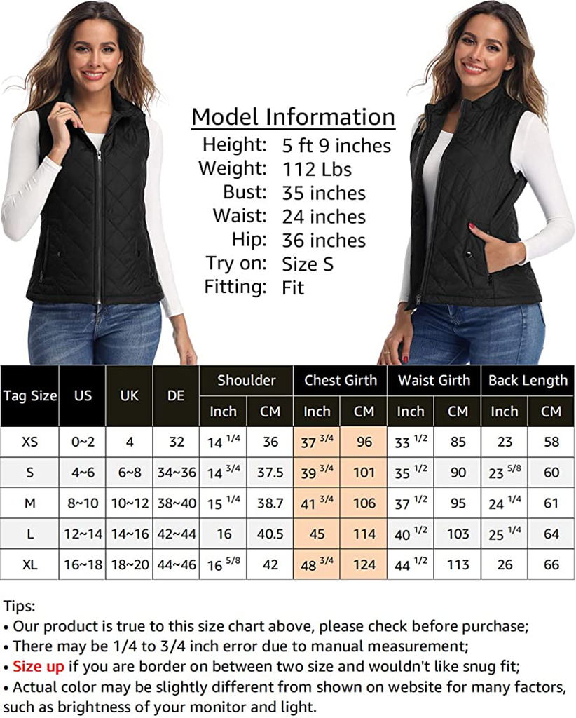 Women's Vest - Stand Collar Lightweight Zip Quilted Vest for Women