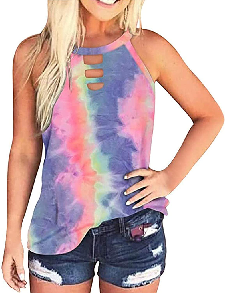 LilyCoco Womens Rainbow Graphic Tank Tops Sleeveless Tee Loose Fit Crew Neck Cute Shirts