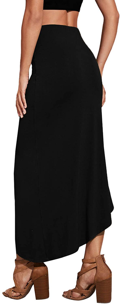 Verdusa Women's Twist Front Ruched Split Side High Waist Asymmetrical Long Skirt