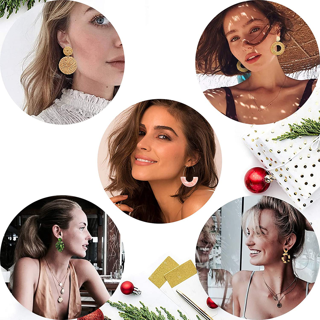 Acrylic Earrings for Women Girls Drop Dangle Leaf Earrings Resin Minimalist Bohemian Statement Jewelry Mottled Hoop Earrings Gifts(9 pair Rattan Acrylic)