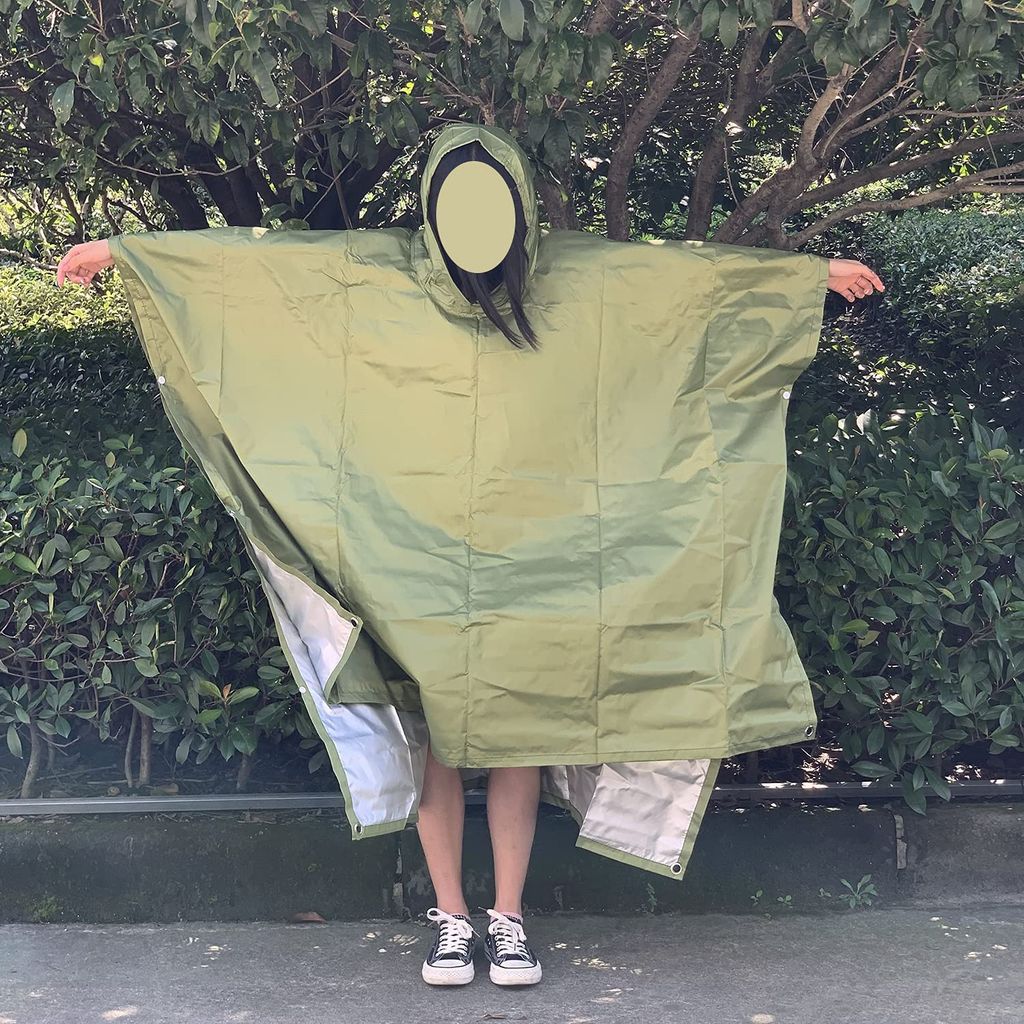 QIANQUHUI Camouflage Waterproof Rain Poncho Lightweight Reusable Hiking Hooded Coat Jacket for Outdoor Activities