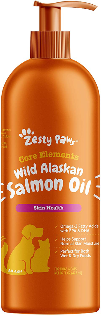 Zesty Paws Pure Wild Alaskan Salmon Oil for Dogs and Cats Supports Joint Function Immune Heart Health Omega 3 Liquid Food Supplement 