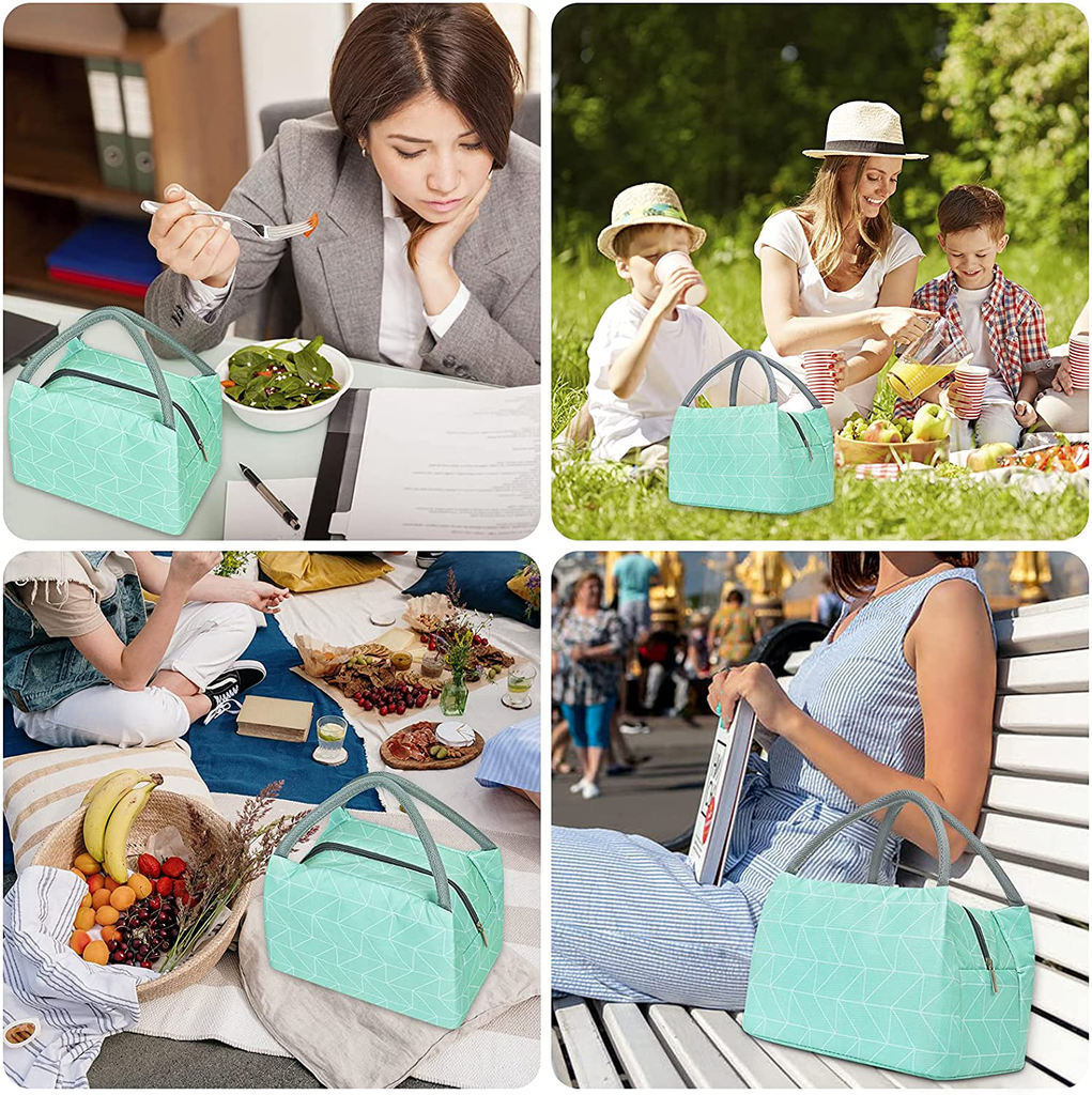 Cute Lunch Bags for Men Women Reusable Insulated Lunch Box With Large Capacity Waterproof Cooler Tote Bag for Work Picnic Travel, Black Strip
