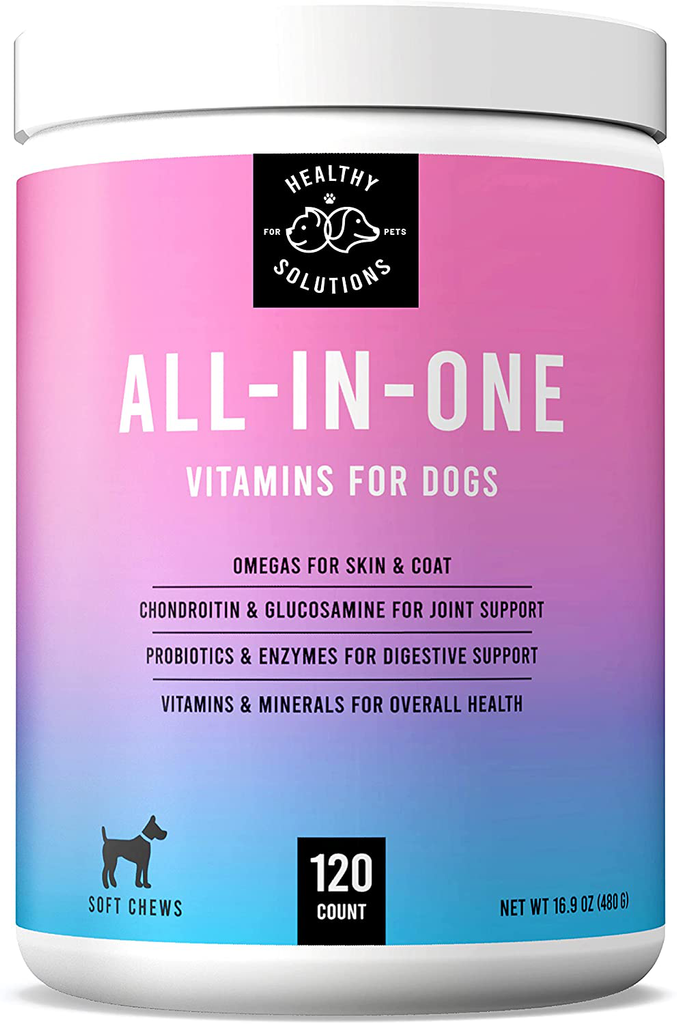 All-in-One Dog Vitamins & Supplements - Dog Multivitamin Supplement for Joint Support, Digestion, Skin, & Coat - Plus Omega-3, 6, 9 - Ultimate Daily Vitamin for Dogs - Made in USA