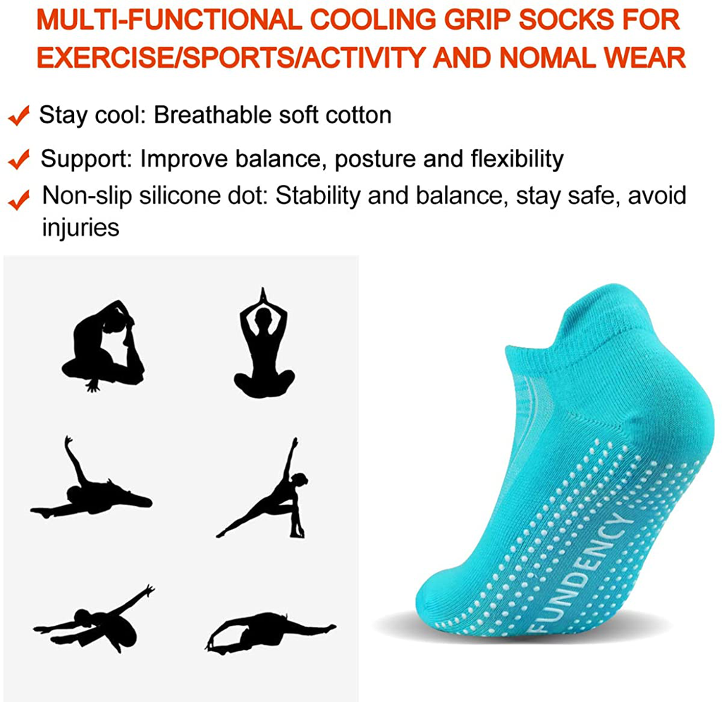 FUNDENCY Non Slip Yoga Socks for Women 6 Pairs, Anti-Skid Socks for Pilates Bikram Fitness Socks with Grips