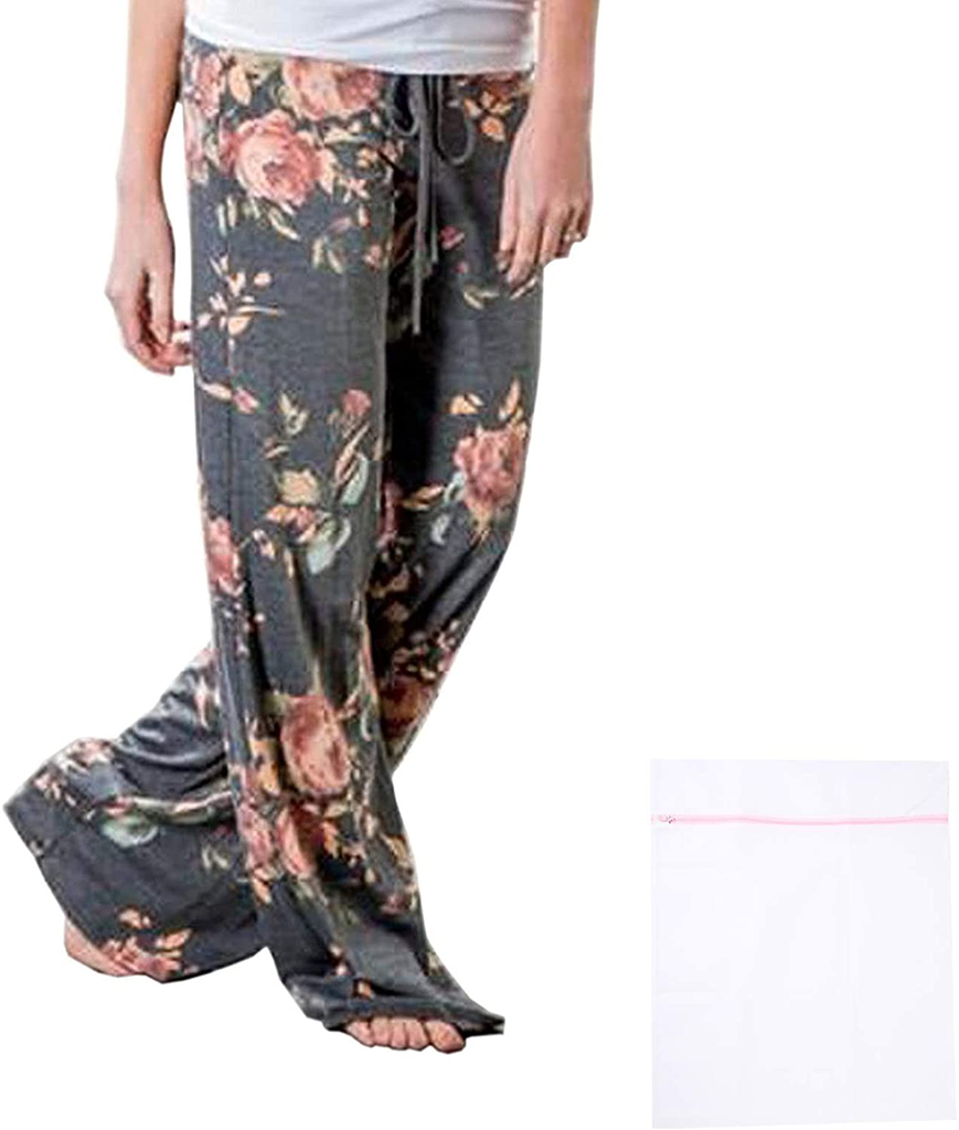 iniber Women's Comfy Pajama Pants Casual Lounge Pant Wide Leg Stretch Drawstring Palazzo with Laundry Bag
