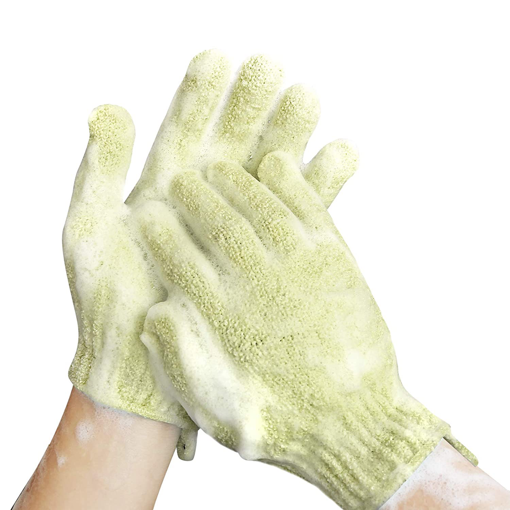 MIG4U Shower Exfoliating Scrub Gloves Medium to Heavy Bathing Gloves Body Wash Dead Skin Removal Deep Cleansing Sponge Loofah for Women and Men(1 Pair, Chartreuse)