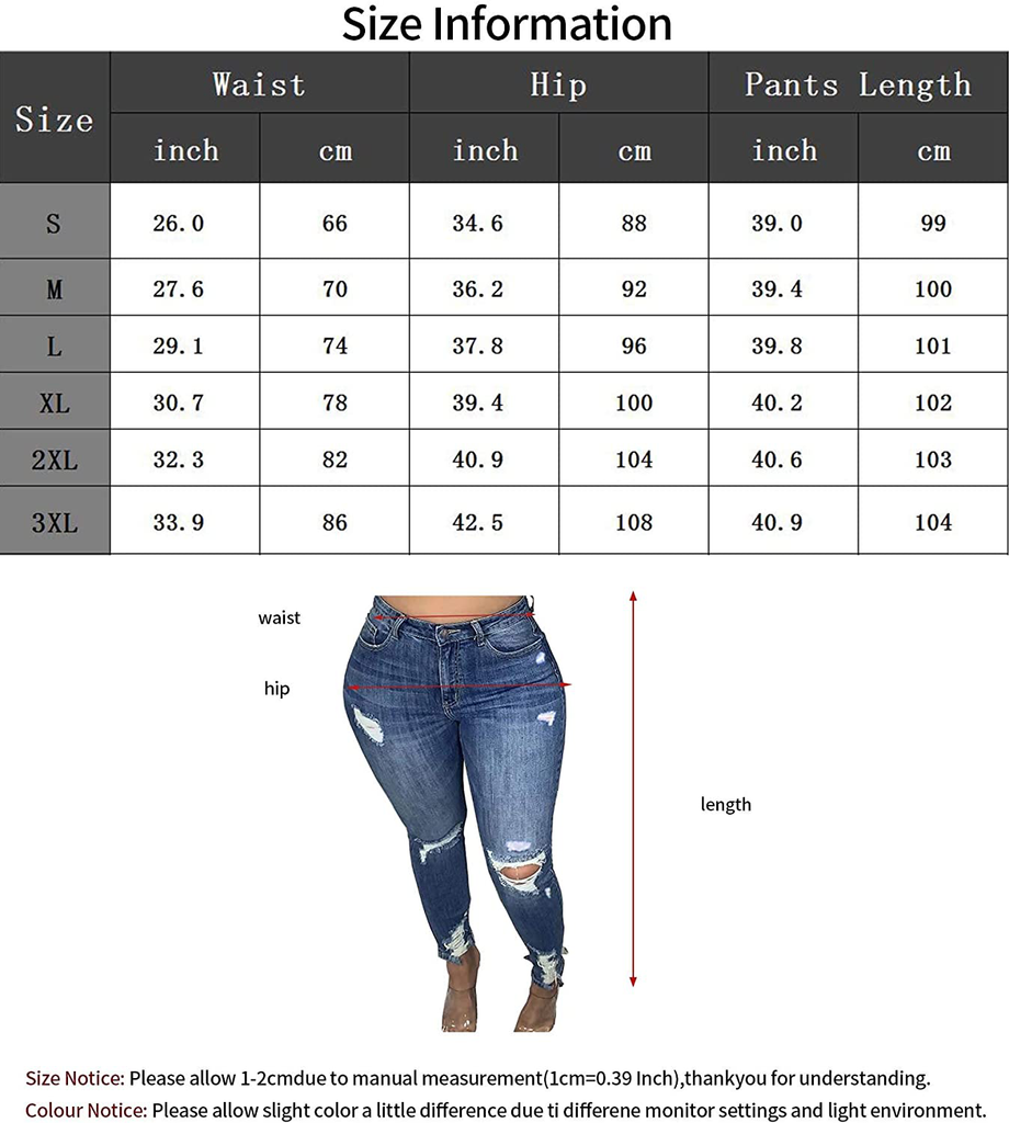 Sexyshine Women's High Waisted Skinny Destroyed Ripped Hole Denim Pants Long Stretch Pencil Jeans