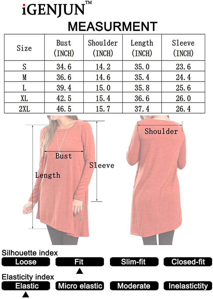 Women's Long Sleeve Scoop Neck Button Side Sweater Tunic Dress
