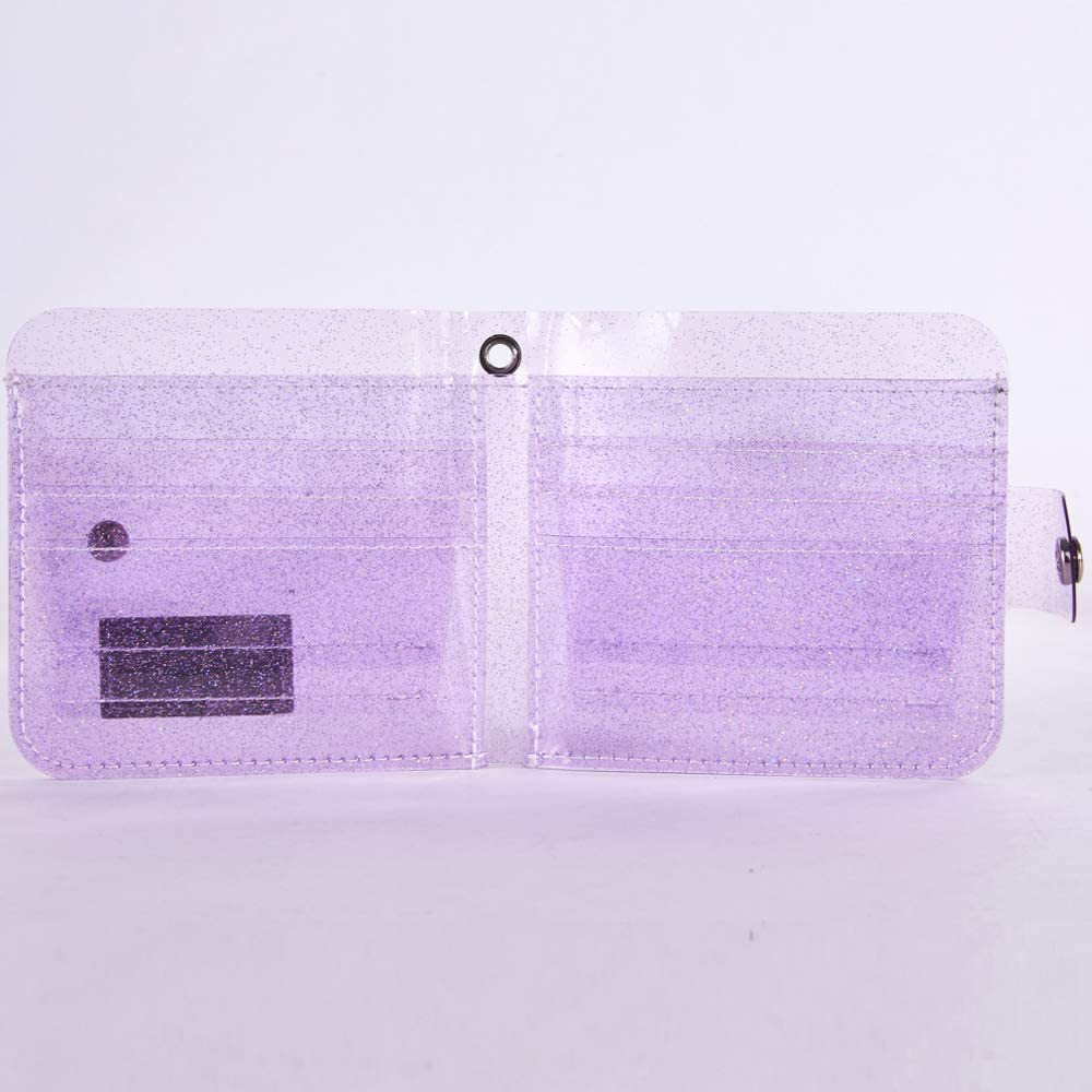 Cards Holder Clear wallet Transparent Purse Glitter PVC Card Bag Women Neck Lanyard Folding Card ID Cases Cash Coin Photo Stickers Holder Purple