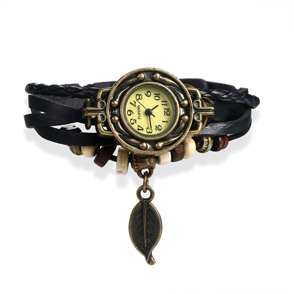 Women's Quartz Bracelet Watch Fashion Weave Wrap around Leather Wrist Watch Classic Bracelet Watch Set