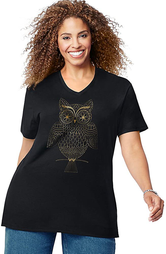 JUST MY SIZE Women's Size Plus Printed Short-Sleeve V-Neck T-Shirt