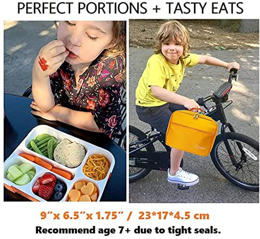 Bento-Box with Lunch Bag and Ice Pack Set. Lunch-Boxes Snack Containers for Kids Boys Girls Adults. 4 Compartments, Leakproof Portion Container, Insulated Bags for School Lunches, Yellow-Green