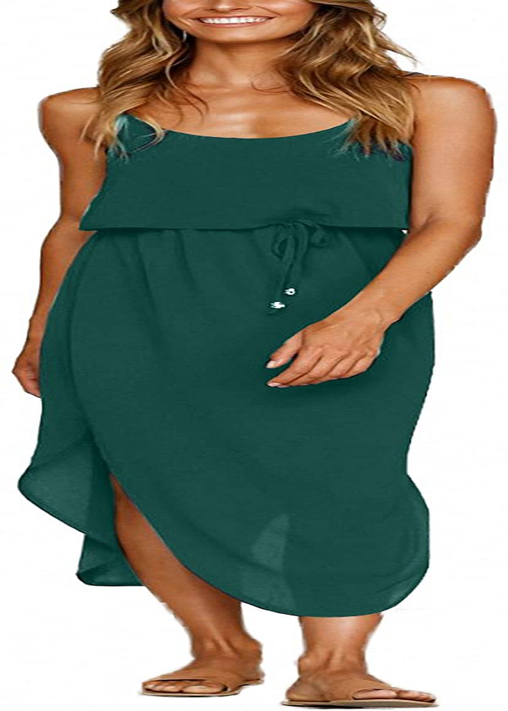 NERLEROLIAN Women's Adjustable Strappy Split Summer Beach Casual Midi Dress