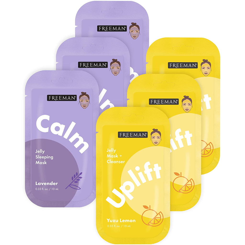 Freeman Calming, Cleansing, Hydrating Jelly Facial Mask Bundle, Mood Enhancing Face Masks, with Yuzu Lemon and Lavender Essential Oil, 6 Count