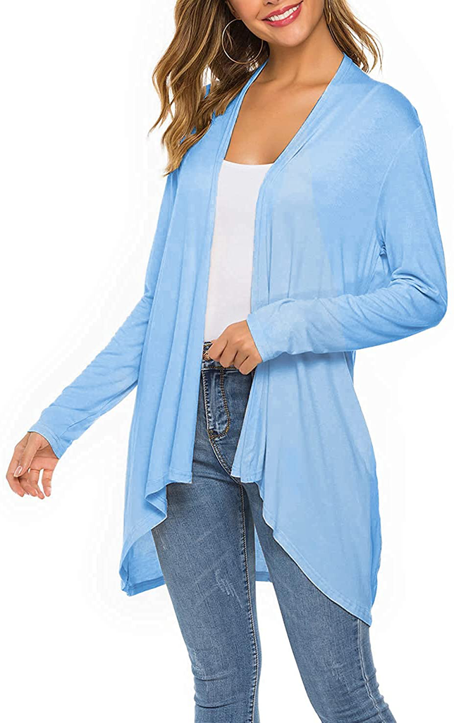 Women's Casual Long Sleeve Open Front Lightweight Drape Cardigans with Pockets