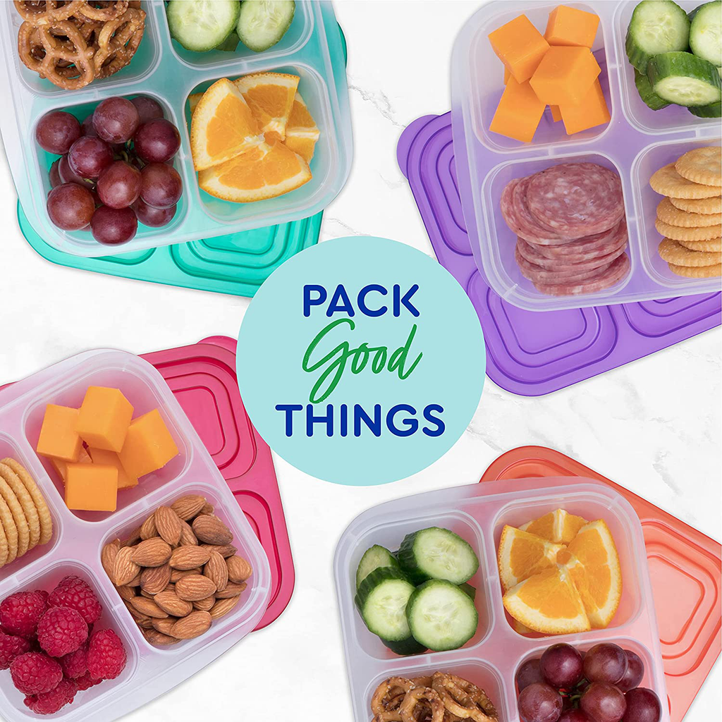 EasyLunchboxes - Bento Snack Boxes - Reusable 4-Compartment Food Containers for School, Work and Travel, Set of 4, Classic