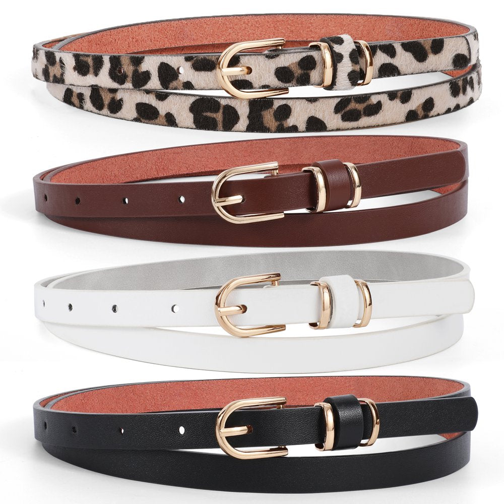 Set of 4 Women's Skinny Leather Belt for Jeans with Gold Alloy Buckle