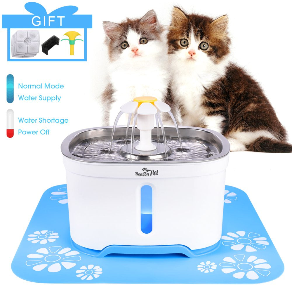 Beaconpet Water Fountain with Flower Mat, 1.6L
