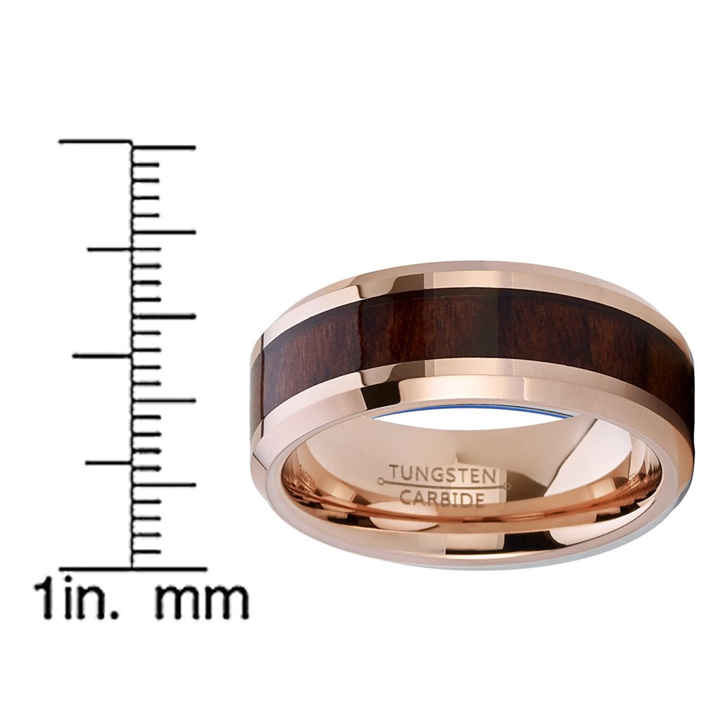 Men'S Rose Tone Tungsten Carbide Wedding Band Engagement Ring, Real Wood Inlay, Comfort Fit 8Mm 8
