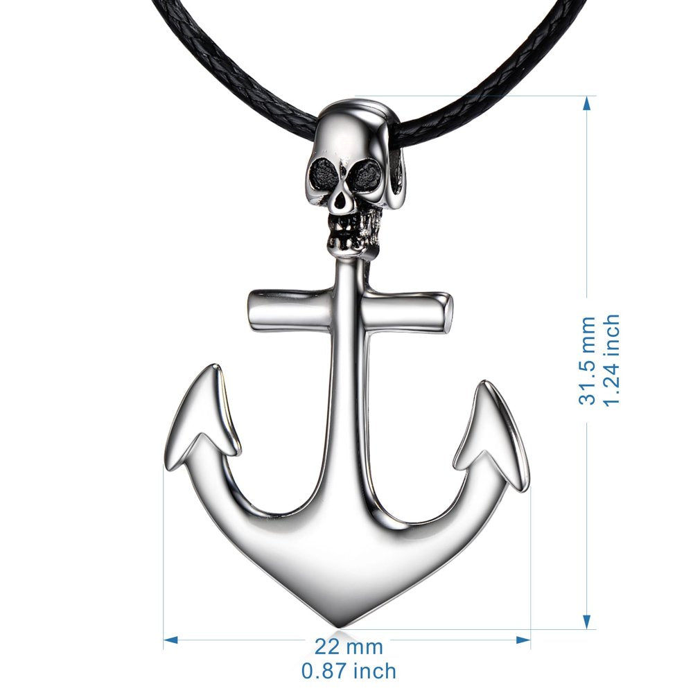 Skull Necklace Anchor Pendant Necklaces 925 Sterling Silver for Mens Women Unisex Hypoallergenic 18K White Gold Plated Fashion Jewelry Festival Gifts for Son Daughter