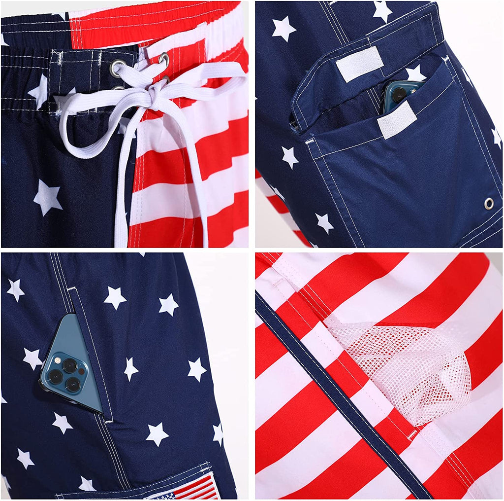 Men's USA American Independence Day Accessories Set American Flag Beach Shorts American Flag Sunglasses and Headband