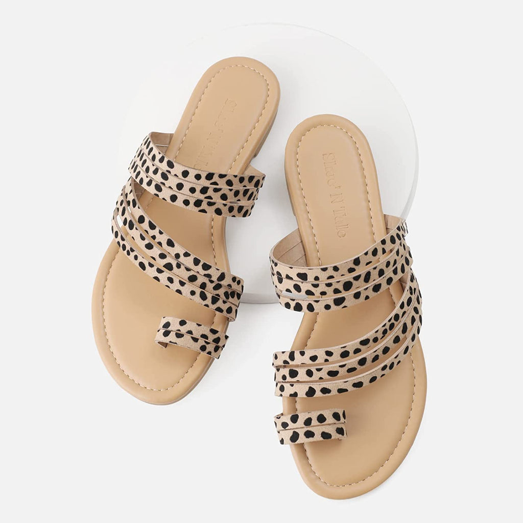 Shoe'N Tale Flat Strappy Sandals for Women Casual Slides Flip Flops Slip On Dressy Flats Summer Beach Shoes