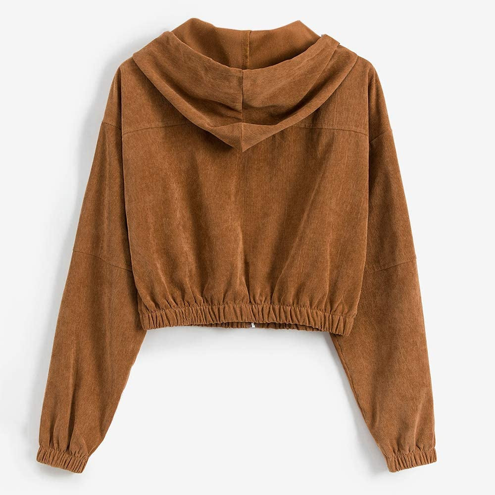 Women's Corduroy Cropped Jacket with Pockets