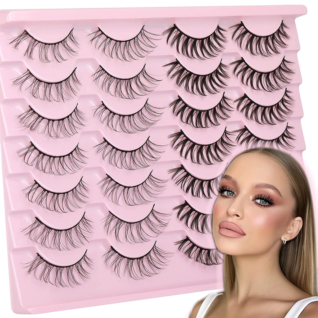 Newcally Lashes False Eyelashes Cat Eyes Wispy Natural Faux Mink Lashes 14 Pairs Pack Light Volume Short Fake Eye Lashes Multipack