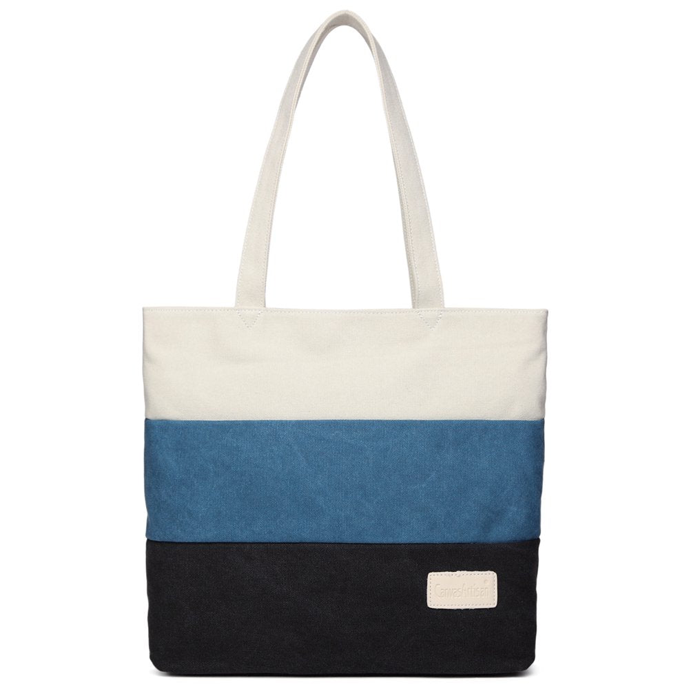 Women'S Canvas Handbags Shoulder Hand Bag Summer Tote Bag Beach Bag(Blue & Black)