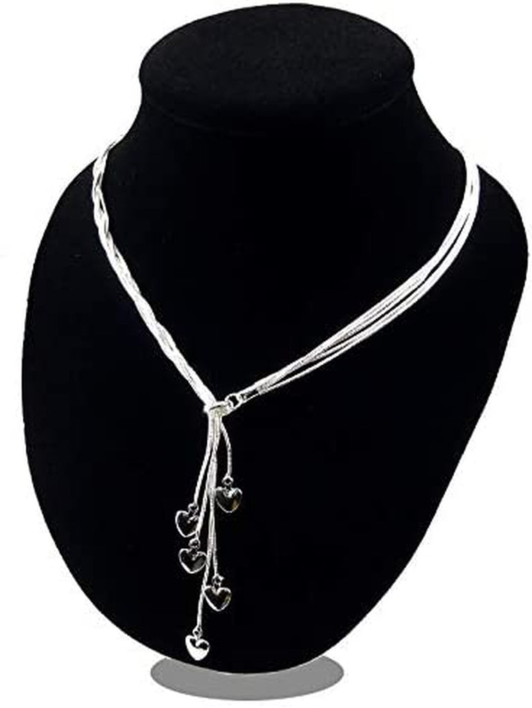 925 Sterling Silver Five-line Chain with Five-Heart Necklace